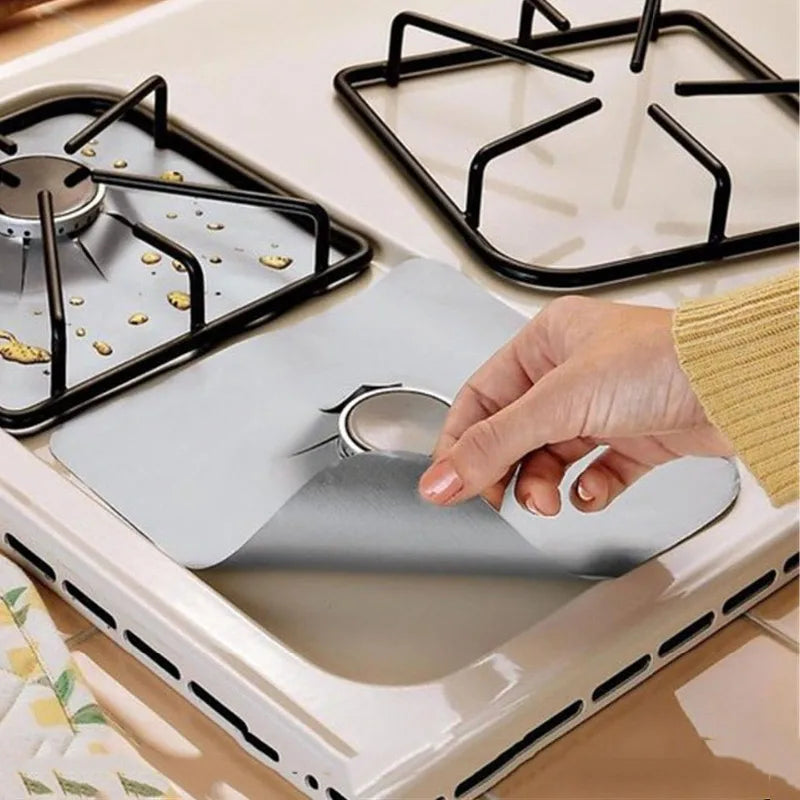4pcs/Set Reusable Non-stick Self Adhesive Cleaning Mat Gas Stove Protectors Cover Sheeting Kitchen Gas Stove Cookware Accessorie