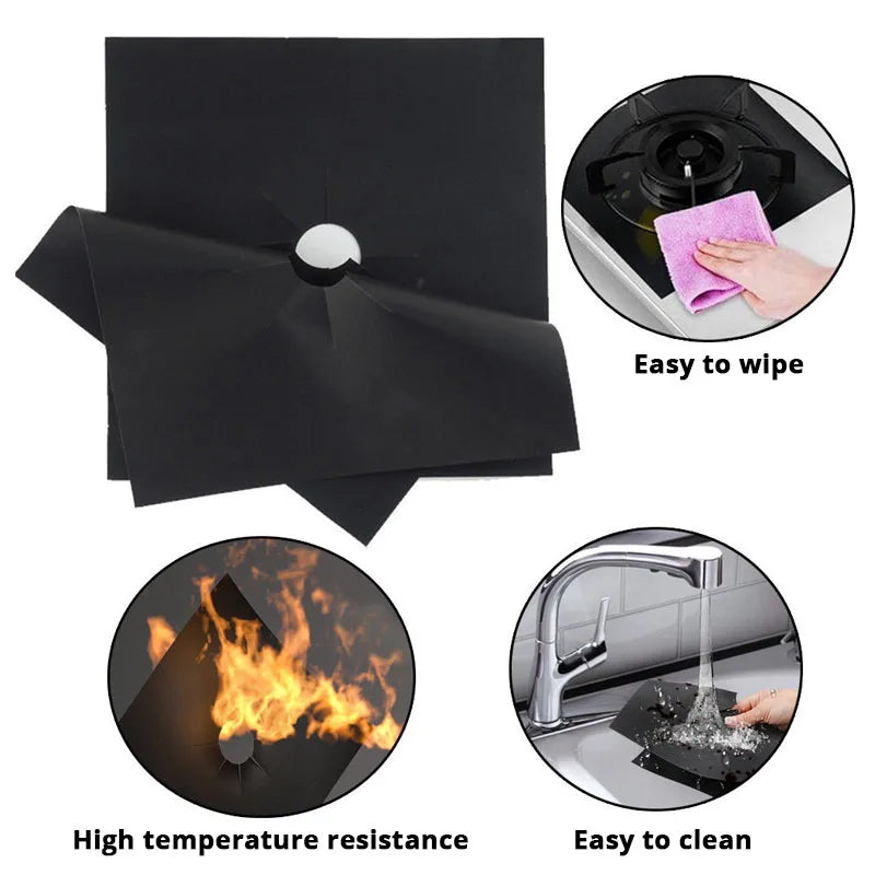 4pcs/Set Reusable Non-stick Self Adhesive Cleaning Mat Gas Stove Protectors Cover Sheeting Kitchen Gas Stove Cookware Accessorie